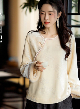 复古日记“书棠”100桑蚕丝烧花丝绒刺绣水貂姐姐服小衫2F1C7801