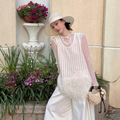 NO.备述 春季 预售 PERSUN 新款 设计感晨雾白重工瀑布流苏背心