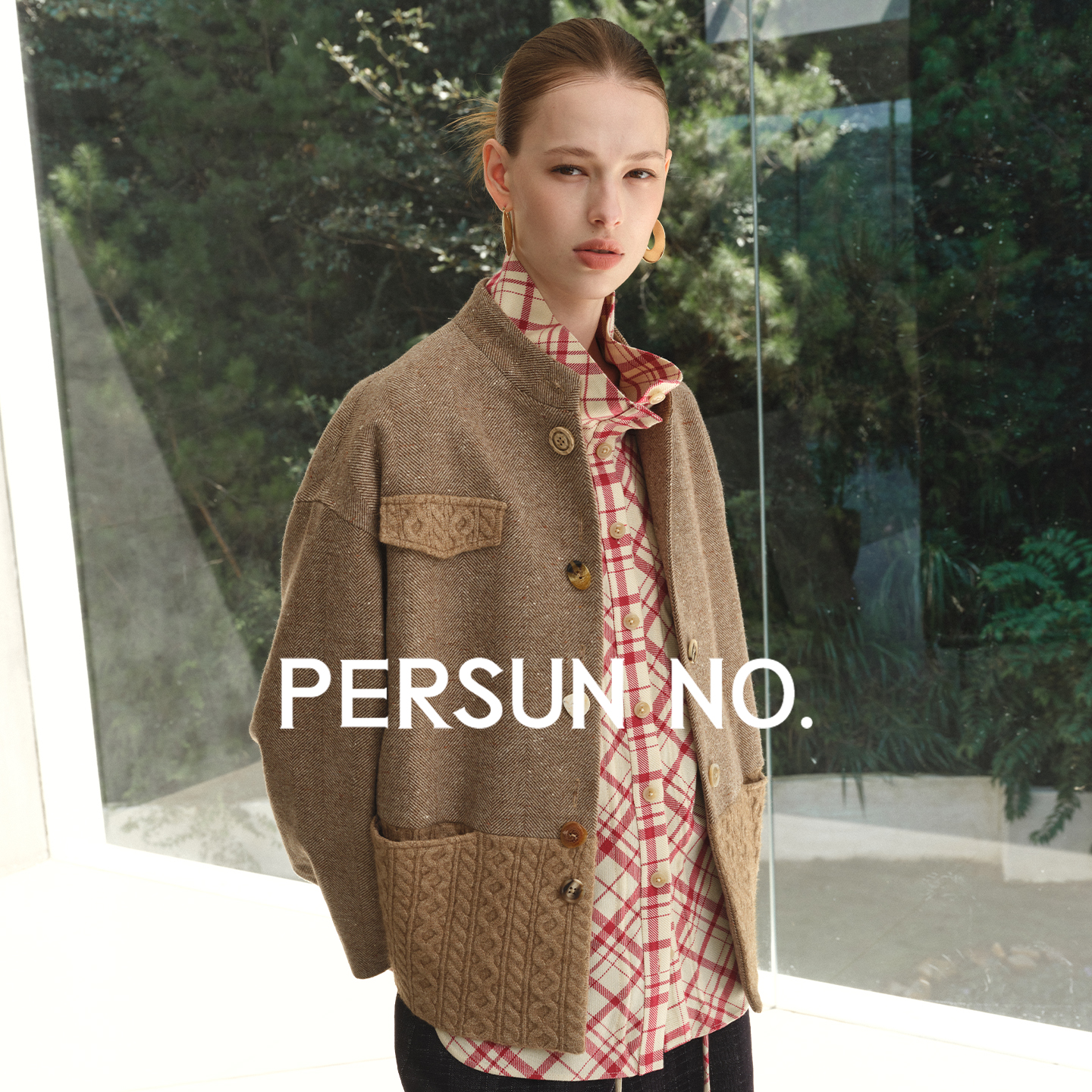 暖棕织境羊毛混纺拼接棒球外套