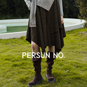 PERSUN 高级感复古绿色格纹设计感不对称半身裙裤 NO.备述春季 特价