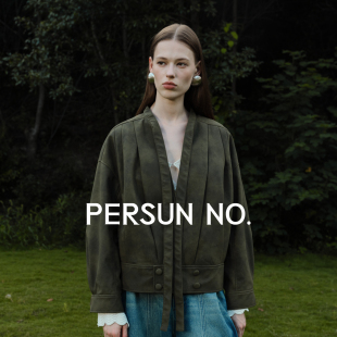 都市游牧风做旧麂皮飘带机车琥珀棕外套 双11 PERSUN NO.25秋