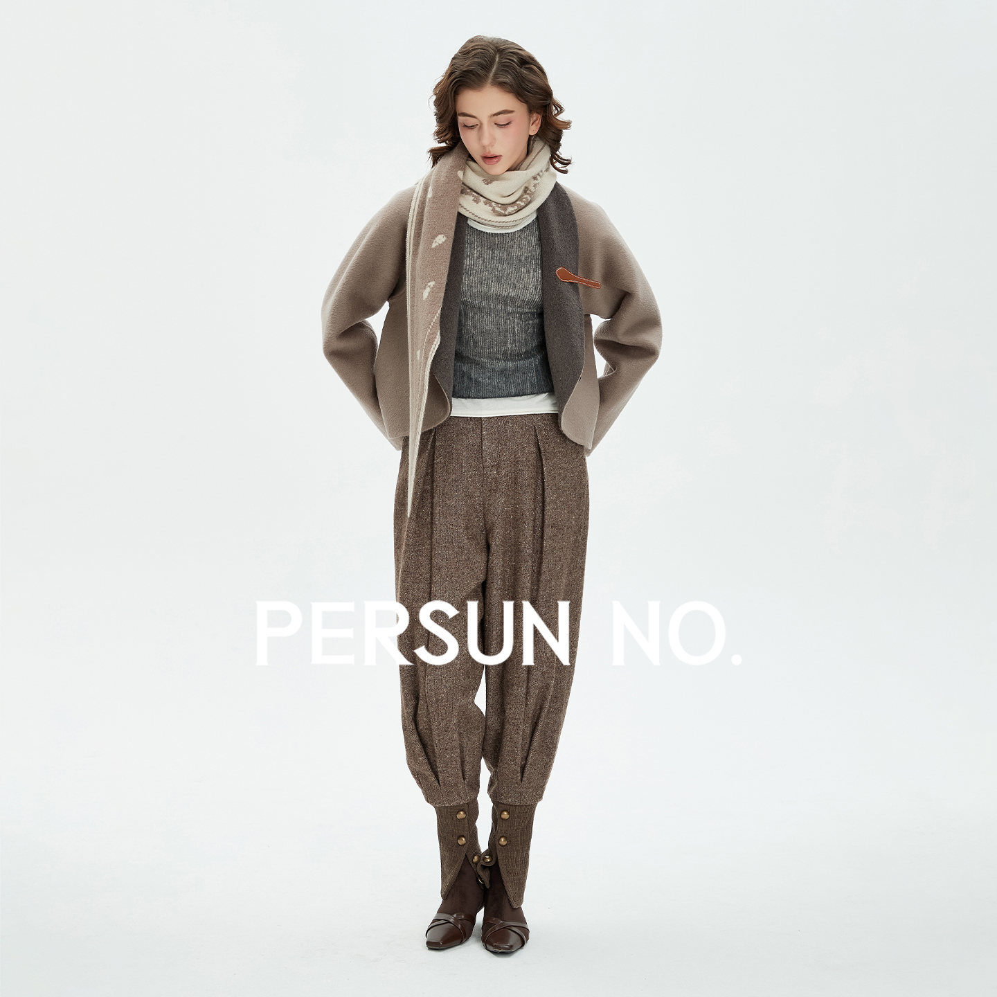 棕绒秋冬复古羊毛混纺束脚针织裤