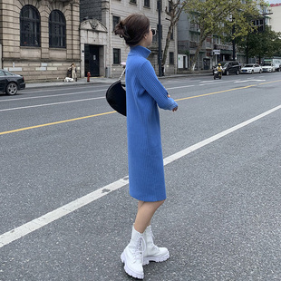 秋冬季 毛衣裙长裙 高领针织裙连衣裙女加厚内搭打底裙配大衣中长款