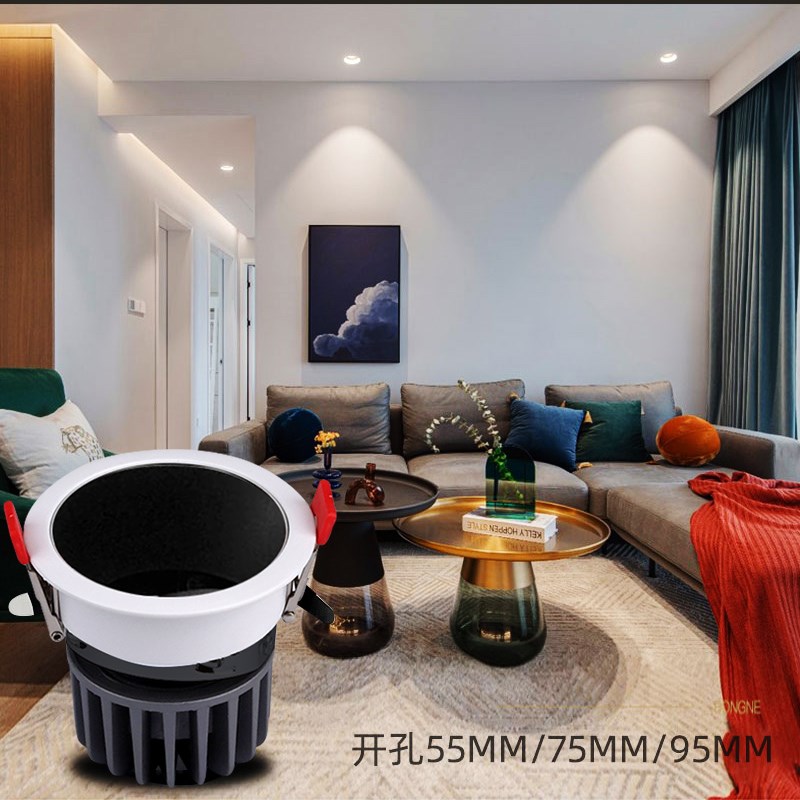 深防眩射灯嵌入式家用客厅COB洗墙灯12W开孔55 75mm可调洒店筒灯