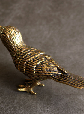 摆件装饰工艺品礼品纯铜黄铜家居招财聚财复古喜鹊鸟小铜器手把件