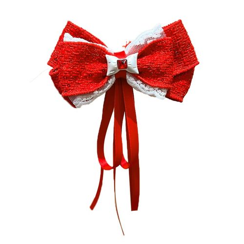 公主甜心蝴蝶结发夹飘带女童新年红色发饰喜庆拜年头饰小女孩顶夹