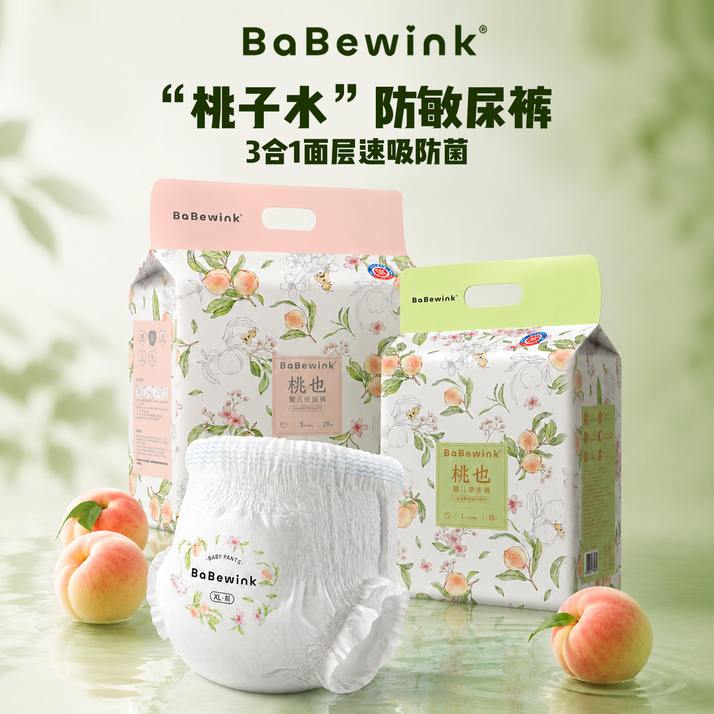 【3包正装】babewink桃也拉拉裤柔软蓓贝薇纸尿裤透气尿不湿超薄z