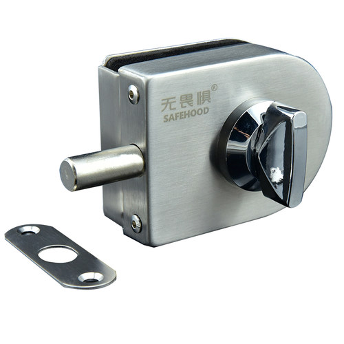 无畏惧不锈钢免开孔玻璃门锁移单双门无钥匙锁地插销免打孔玻璃门