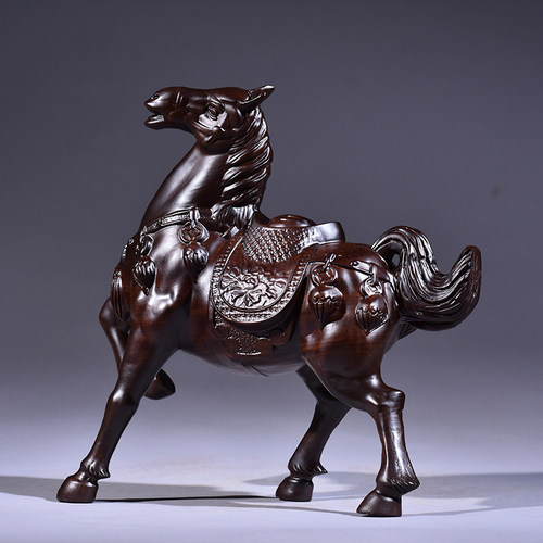 黑檀木雕盛世唐马摆件生肖马到成功客厅办公礼品装饰摆设工艺礼品