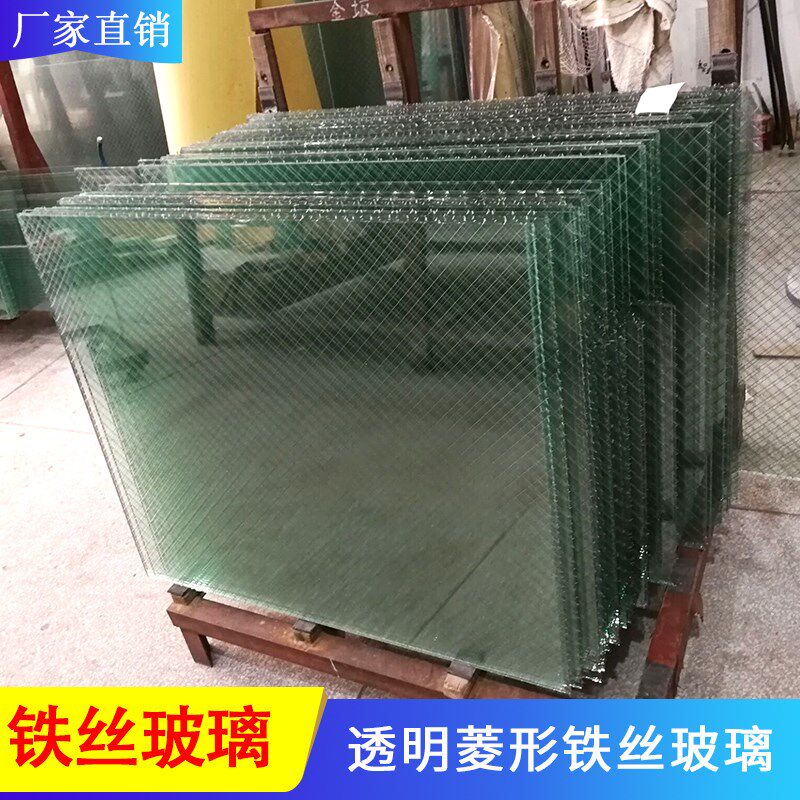 防火夹铁丝玻璃门透明菱格防爆夹丝玻璃隔断香梨钢丝玻璃挡烟捶壁