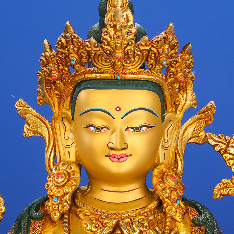 四臂观音佛像摆件尼泊尔手工纯铜全鎏金10寸藏密宗观世音菩萨佛像