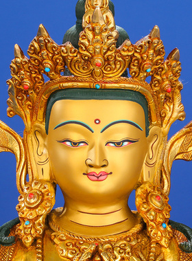 四臂观音佛像摆件尼泊尔手工纯铜全鎏金10寸藏密宗观世音菩萨佛像