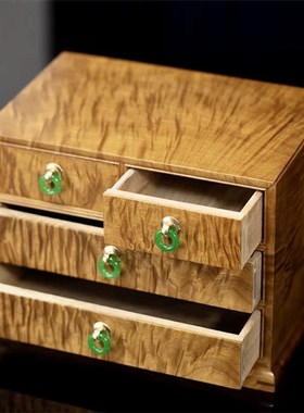 小叶金丝桢楠四斗柜珠宝首饰化妆品收纳盒中式复古实木结婚礼物盒