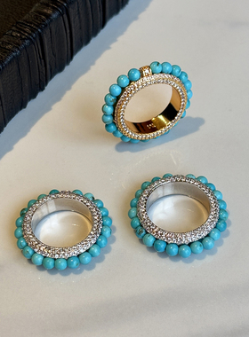 欧美绿松石锆石戒指女