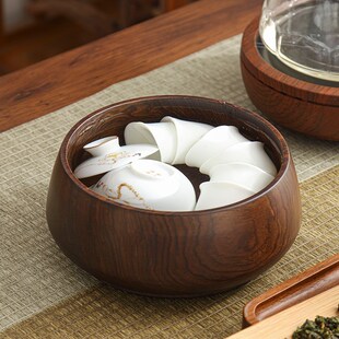 黑檀木茶洗茶渣缸木质家用办公室茶桌茶渣废水缸茶孟功夫茶具配件