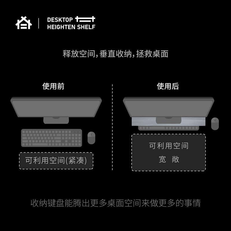 桌面显示器增高架底座加宽简约垫高屏幕办公收纳置物支架增高台