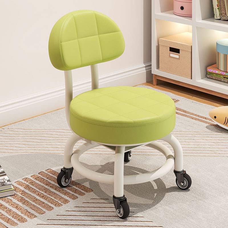 万向轮小凳子带滑轮矮凳家用换鞋凳儿童靠背椅子客厅圆凳软包板凳