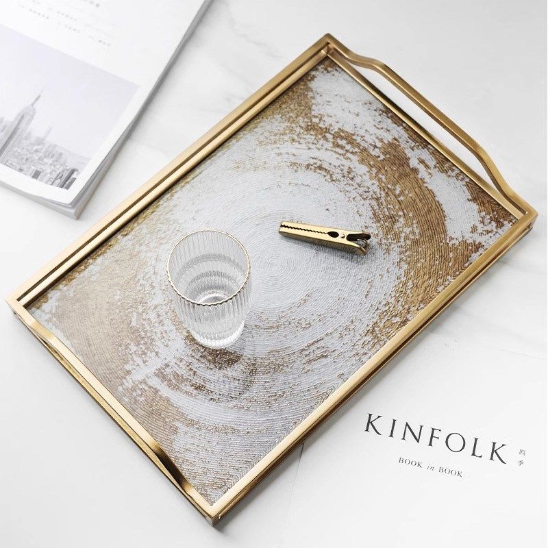 欧式轻奢玻璃收纳托盘果盘长方形茶盘高级感装饰盘家用水杯置物盘,餐饮具,餐用托盘,淘宝优惠券,粉丝福利购,淘宝优惠卷