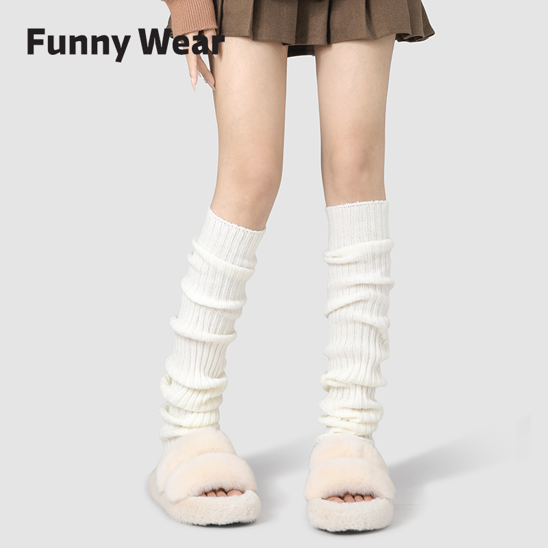 纯色袜套女泡泡袜秋冬加长保暖针织腿套jk小腿袜亚文化长筒袜
