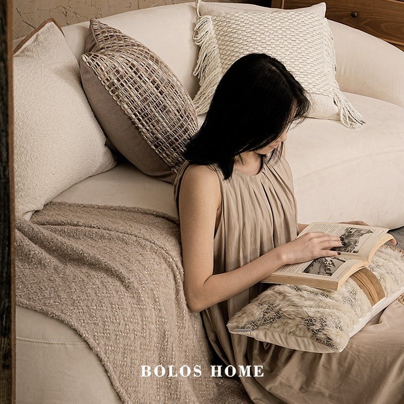 柏洛斯Wool侘寂风白色纯天然羊毛拼接轻奢样板房酒店沙发腰靠枕垫,居家布艺,腰靠垫,淘宝优惠券,粉丝福利购,淘宝优惠卷