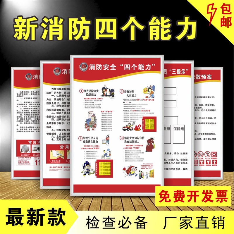 消防四个能力三个提示应急预案海报标识牌安全生产标识示标牌定做