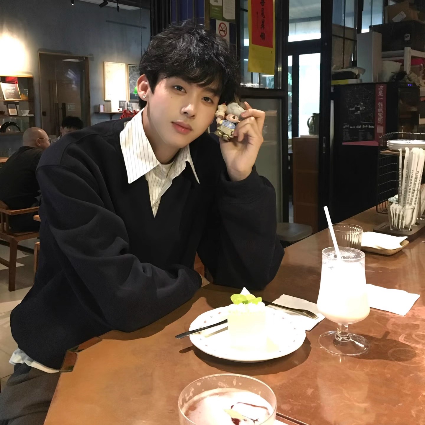 SAYKO知识分子假两件条纹衬衫领套头卫衣秋季boxy短宽学院风上衣