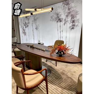 禅意办公室家用茶几 北美黑胡桃木茶桌椅组合实木大板泡茶台新中式