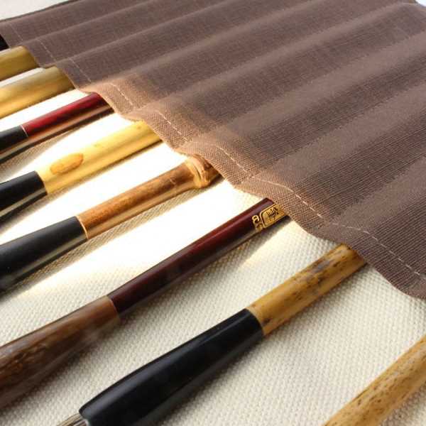 布艺文房四毛笔卷笔袋竹笔帘带布笔袋