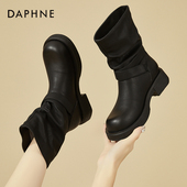 达芙妮黑色美拉德短靴女2026新款 冬季 厚底堆堆靴骑士靴中筒马丁靴