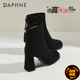 达芙妮法式 高跟马丁靴女2026秋冬加绒百搭黑色小裸靴粗跟瘦瘦短靴