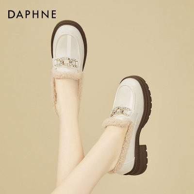 达芙妮厚底加绒毛毛乐福鞋