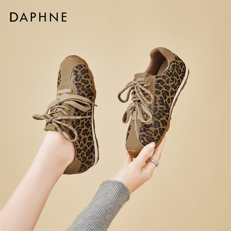 达芙妮双系带豹纹德训鞋女鞋2026春季新款阔腿裤必备鞋平底阿甘鞋,女鞋,德训鞋,淘宝优惠券,粉丝福利购,淘宝优惠卷