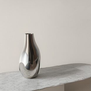 花瓶插花简约餐桌器家用客厅风不锈钢侘寂极简鲜花摆件欧式创意