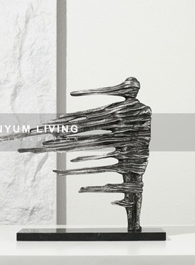 现代抽象人e物雕塑大理石摆件装饰品样板间客厅家居软装展示架摆