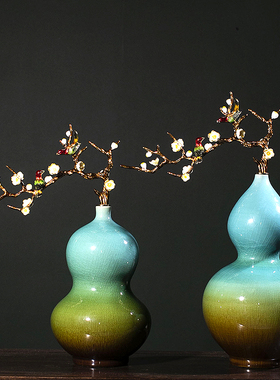 新中式珐琅陶瓷葫芦摆件桌面装饰品客厅玄关P电视柜酒柜大气摆设