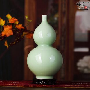 花手工豆景 装饰器青现代摆设工艺品客厅摆件福花瓶釉陶瓷家居插