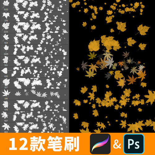 procreate笔刷ps笔刷类观森林植物手绘树叶景自然草树叶草地B438