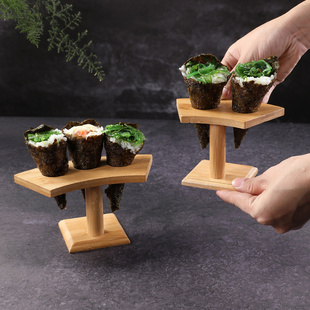 日式寿司手卷架竹质手卷寿司架日料盛器手握冰淇淋蛋筒架子甜筒架