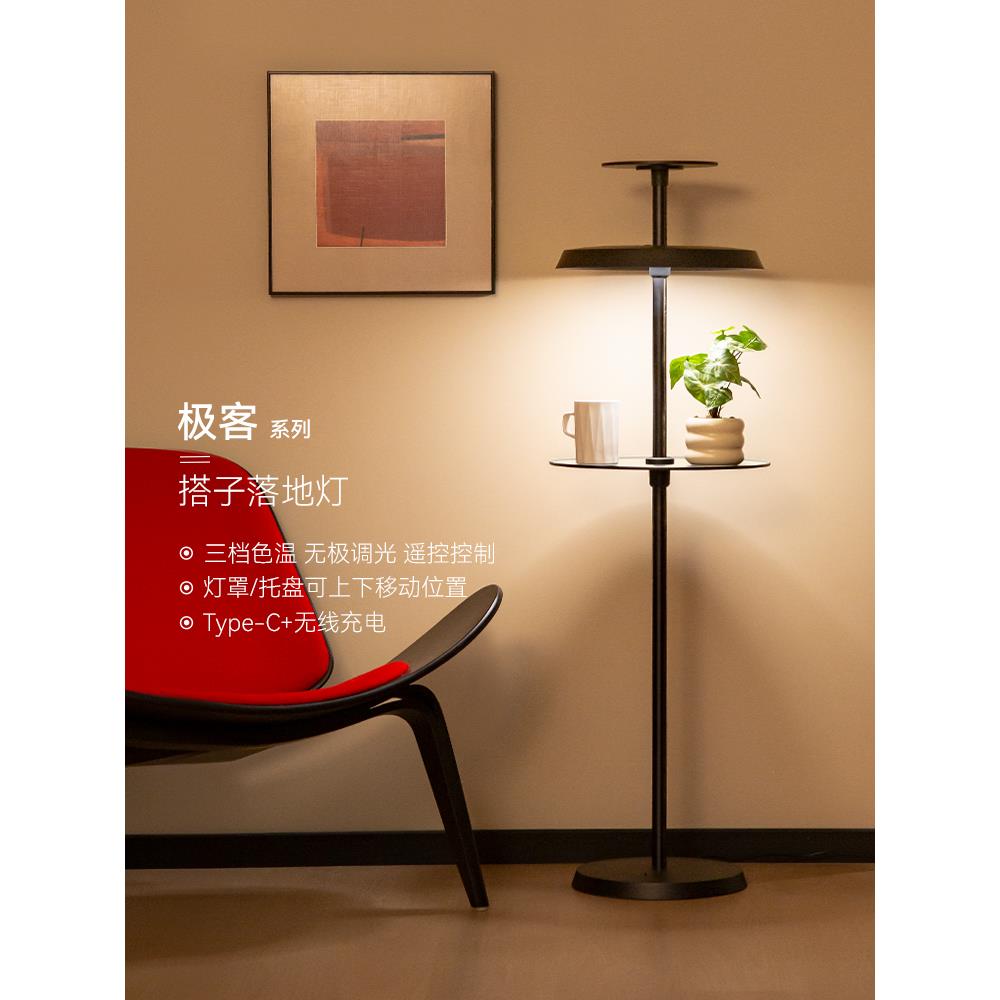 Tubicen极客落地灯氛围客厅沙发旁边置物架一体可充电卧室床头灯
