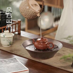 纯手工铜壶承干泡台家用复古壶托建水锤纹茶洗茶缸小茶盘茶具 日式