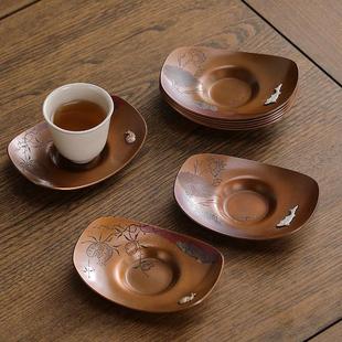 手工鎏银紫铜茶杯垫家用隔热茶杯托茶道茶垫功夫茶具配件 世壶日式