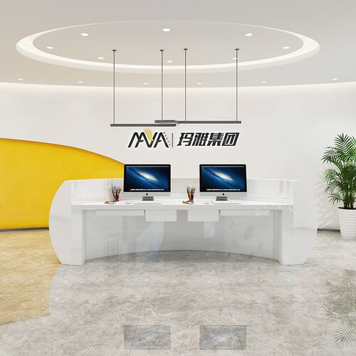 烤漆前台接待台创意圆吧台迎宾医美咨询台公司办公家具弧形收银台