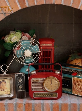 复古系列陈列软装摆件收音机电R视装饰摆件铁艺
