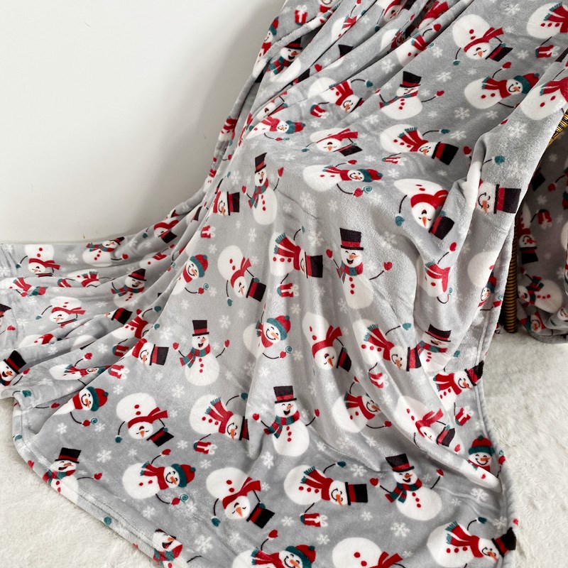 尾单 1.8米宽灰底雪人印v花法兰绒毛毯加厚保暖铺床绒毯子 颜值高
