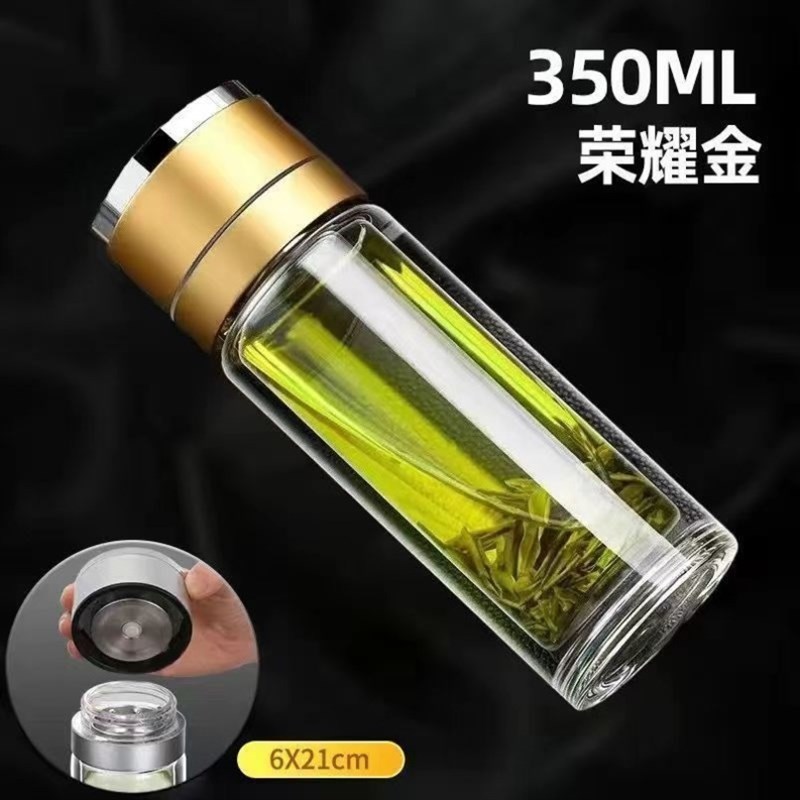 牢不可破钢化玻璃k杯,一键开盖,双大容量男女茶和水分离杯,快速按