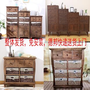 收纳简易储物柜床头抽屉式藤编简约小斗柜实木多功能柜子田园收纳