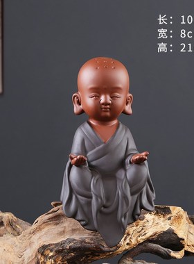 紫砂创意可爱小和尚陶瓷家居饰品博古架书房N工艺品摆件大号小沙