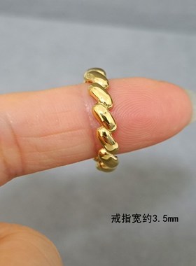 2023年秋新款金属不易掉色w时髦素圈金色戒指高级感冷淡指环保色