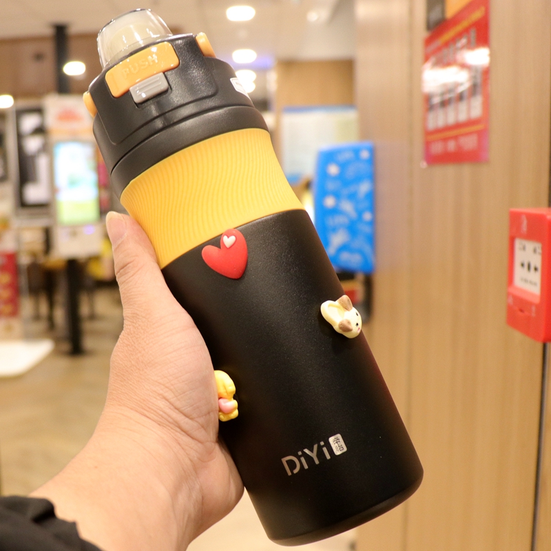 儿童一盖双饮口保温杯带吸管大容量户外运动水壶31V6不锈钢杯子女