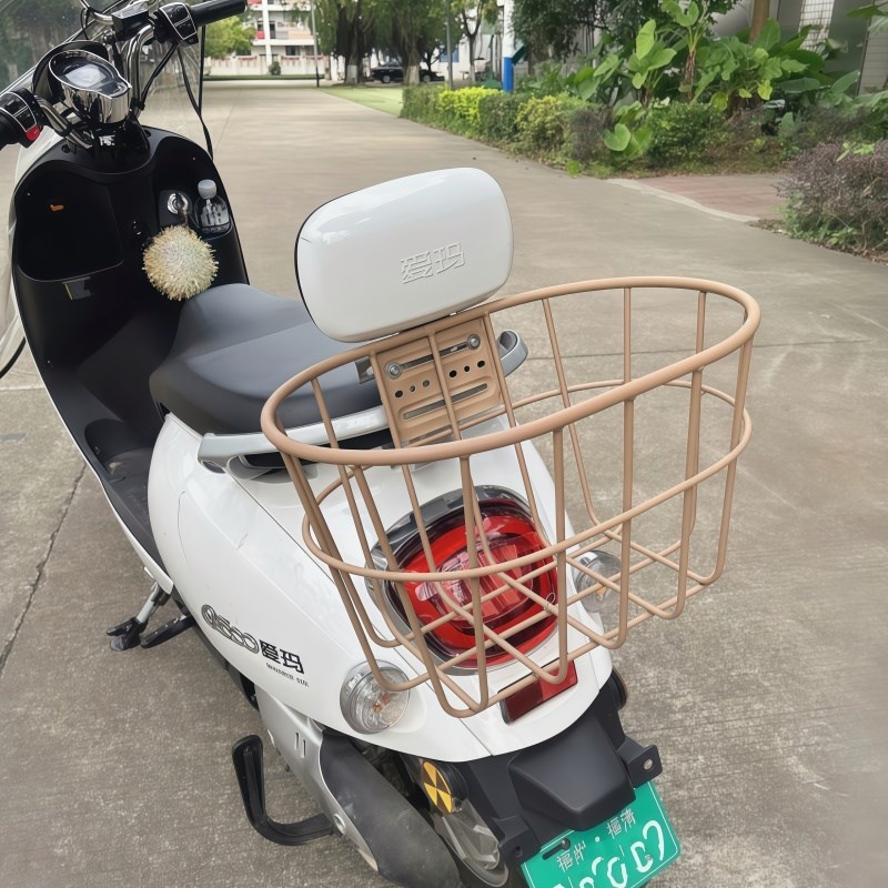 电动车后尾篮电摩车靠背s后挂金属菜篮放头盔书包神器大容量收纳